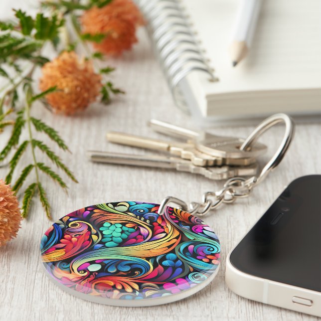 Paisley ornamental pattern keychain (Front Right)