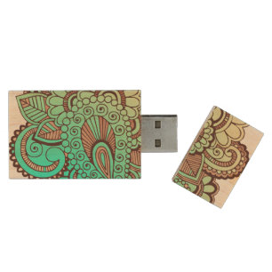 Paisley Ornaments I + your backgr. & ideas Wood Flash Drive