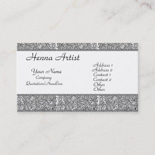 Paisley Passion _ Black Henna Business Card