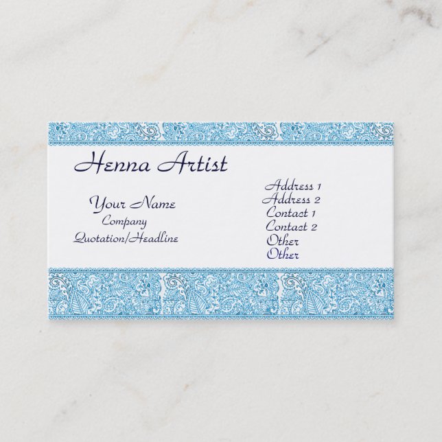 Paisley Passion - Blue (Henna) Business Card (Front)