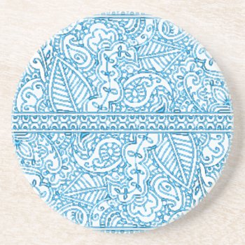 Paisley Passion - Blue (henna) Sandstone Coaster by HennaHarmony at Zazzle