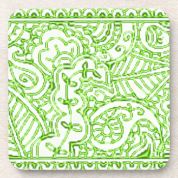 Paisley Passion - Green (henna) Beverage Coaster by HennaHarmony at Zazzle