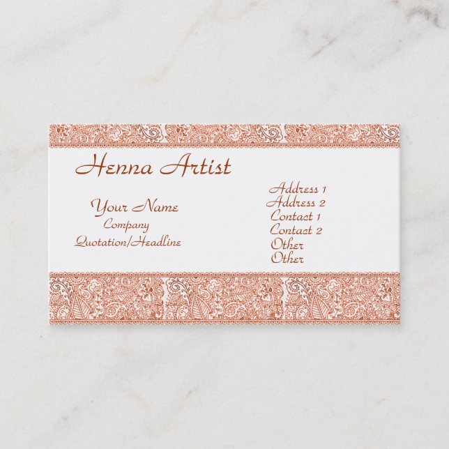 Paisley Passion - Orange (Henna) Business Card (Front)