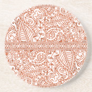 Paisley Passion - Orange (henna) Drink Coaster by HennaHarmony at Zazzle