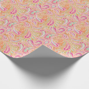 Paisley Pastel Pink Peach Aqua Green Wrapping Paper