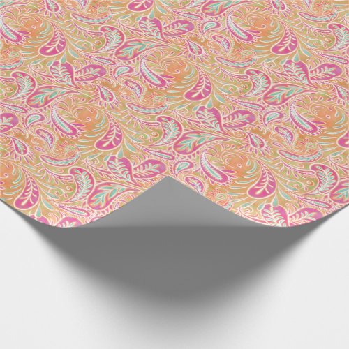 Paisley Pastel Pink Peach Aqua Green Wrapping Paper