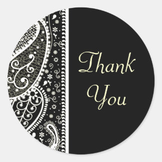 Paisley Patern Black & White Thank You Stickers