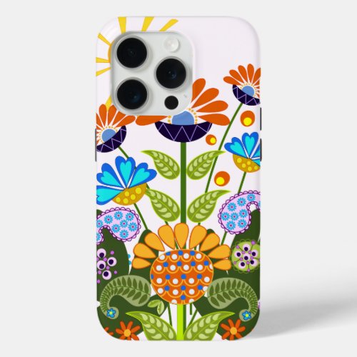 Paisley pattern and Fantasy Flowers iPhone 15 Pro Case