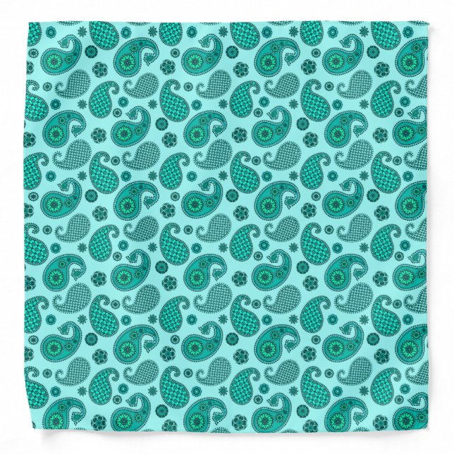 Paisley Pattern, Aqua and Turquoise Bandana (Front)