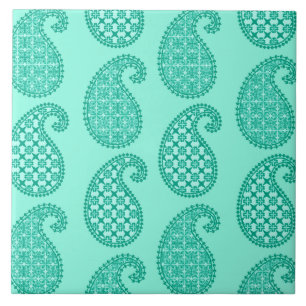 Paisley pattern, aqua and turquoise ceramic tile