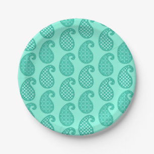 Paisley pattern, aqua and turquoise paper plates