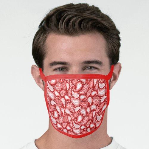 Paisley Pattern Bandana Style in Red and White Face Mask