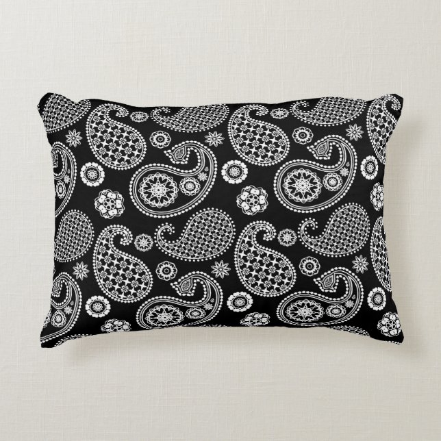 Paisley pattern, Black and White Accent Pillow (Front)