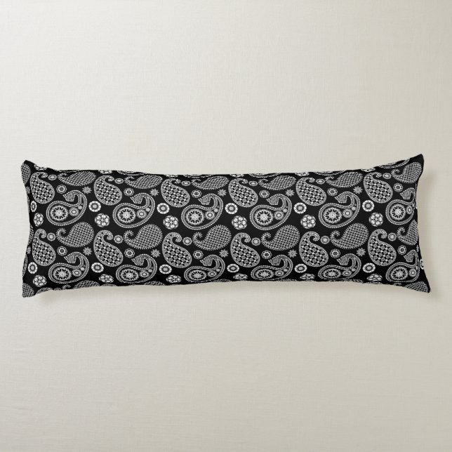 Paisley pattern, Black and White Body Pillow (Back)
