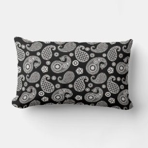 Paisley Pattern, Black and White Lumbar Pillow