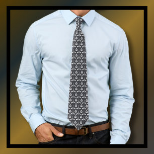 Paisley Pattern Black and White Monochrome Neck Tie