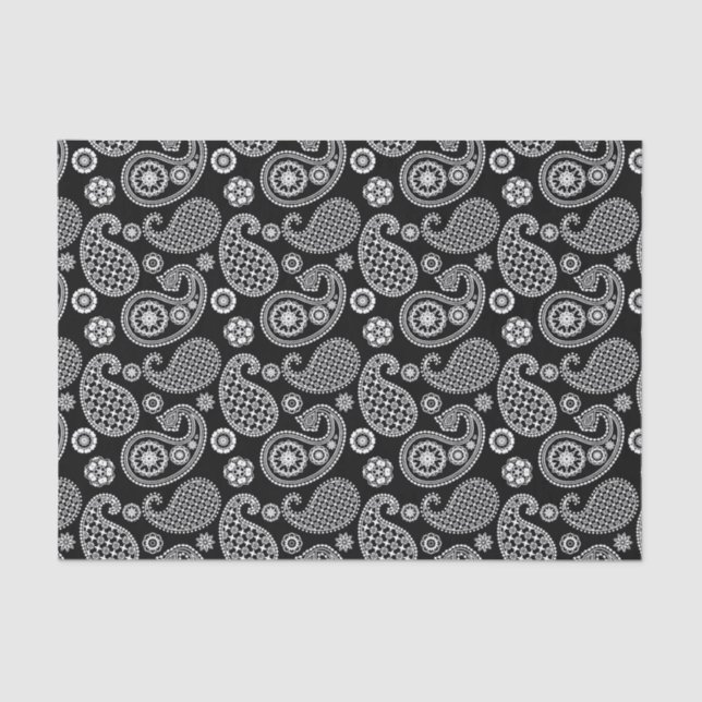 Paisley pattern, Black and White Tissue Paper (Front)