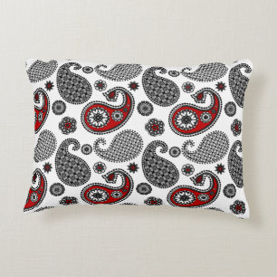 Paisley pattern, Black, White and Red Accent Pillow