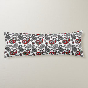 Paisley pattern, Black, White and Red Body Pillow
