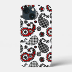 Paisley pattern, Black, White and Red iPhone 13 Mini Case