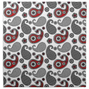 Paisley pattern, Black, White and Red Cloth Napkin