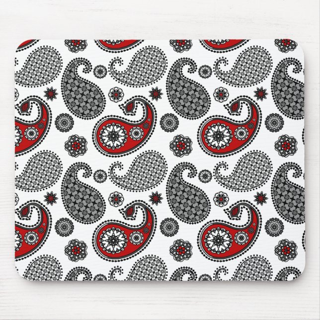 Paisley pattern, Black, White and Red Mouse Pad (Front)