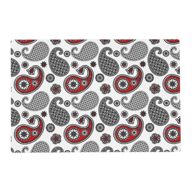 Paisley pattern, Black, White and Red Placemat (Front)
