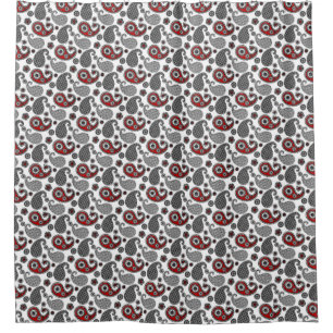 Paisley pattern, Black, White and Red Shower Curtain