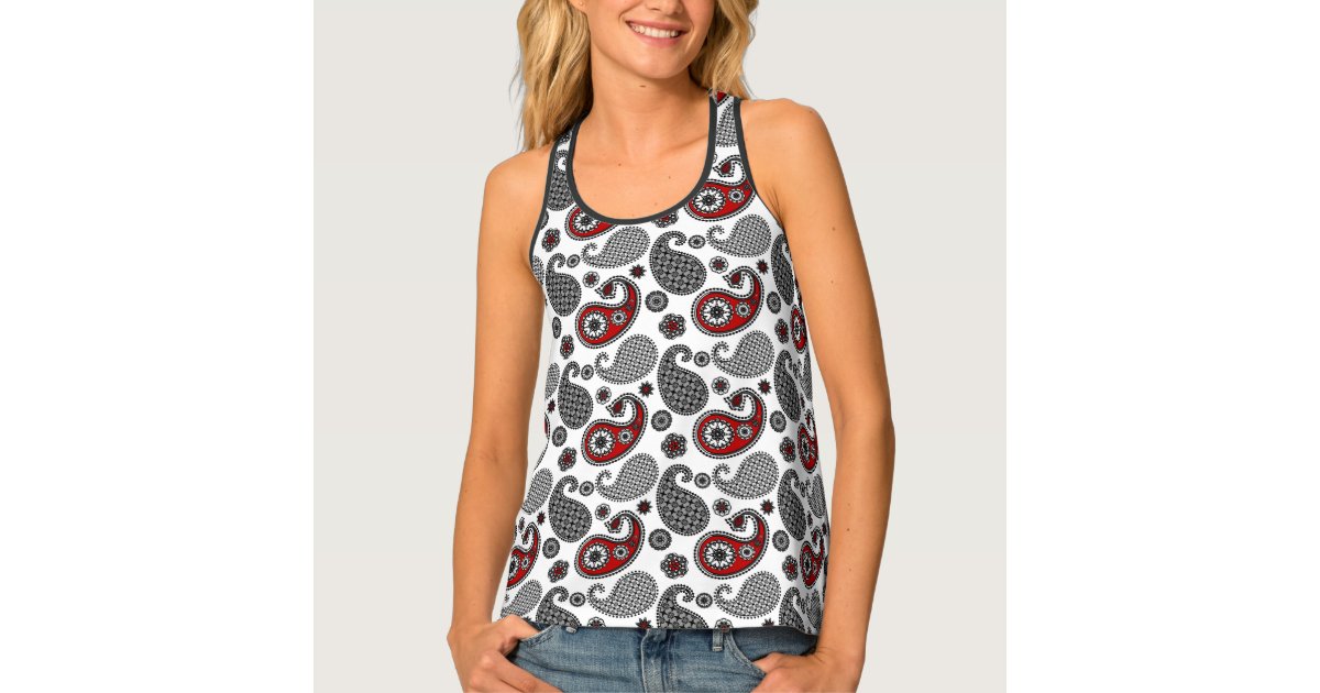 Womens - Vintage Embellished Cami Top in Paisley Red Aop
