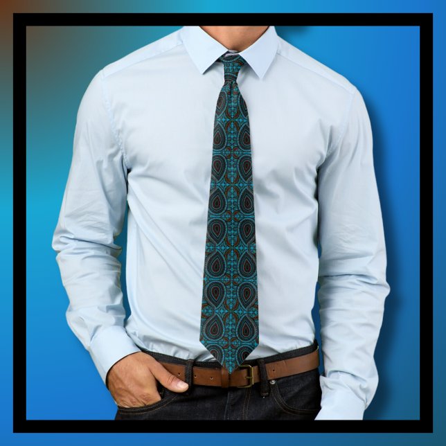 Paisley Pattern Blue Brown Black Neck Tie (Creator Uploaded)
