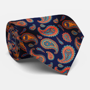 Paisley Pattern Blue Orange Tie