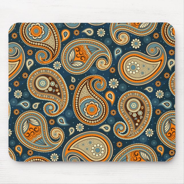 Paisley pattern blue teal orange elegant mouse pad (Front)