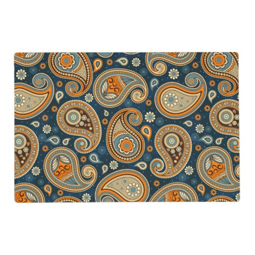 Paisley pattern blue teal orange elegant placemat