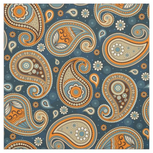 Paisley pattern blue teal orangecolor fabric