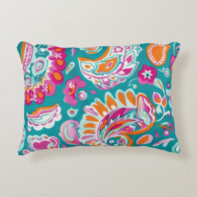 Paisley Pattern Boho Floral Decorative Accent Pillow (Front)