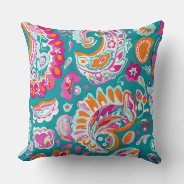 Paisley Pattern Boho Floral Decorative Throw Pillow (Front)
