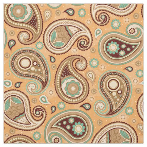 Paisley pattern Brown and teal Fabric | Zazzle