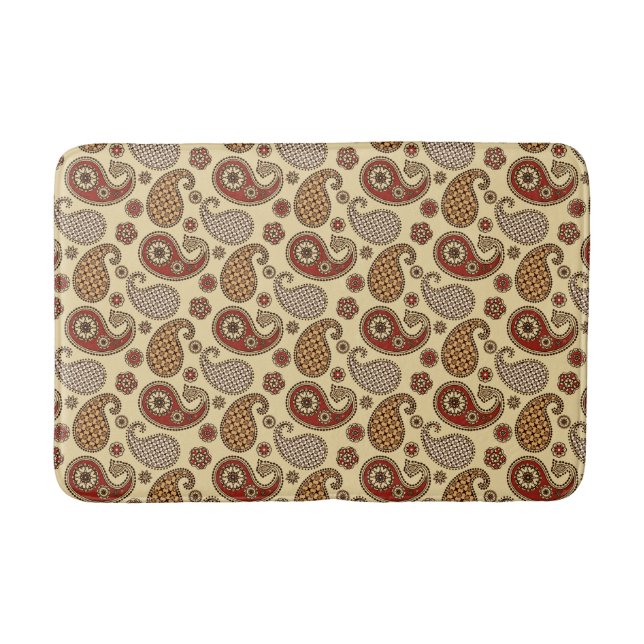 Paisley pattern, brown, tan and beige bathroom mat (Front)