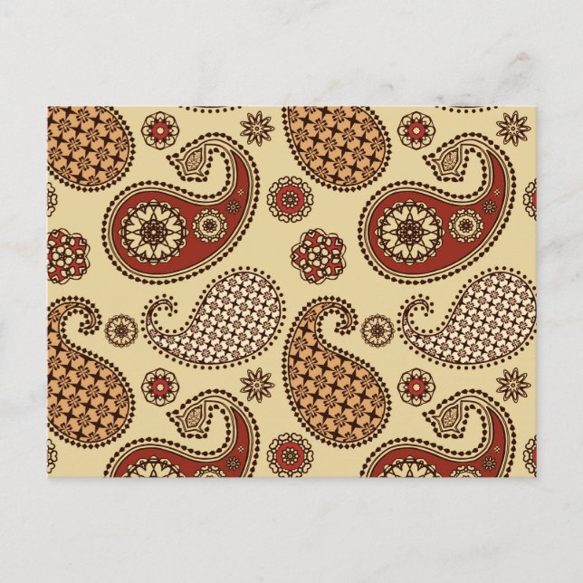 Paisley pattern, brown, tan and beige postcard (Front)