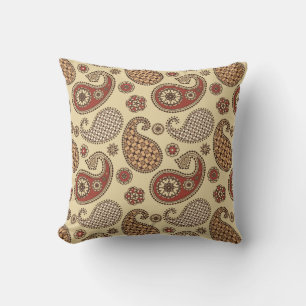 Paisley pattern, brown, tan and beige throw pillow
