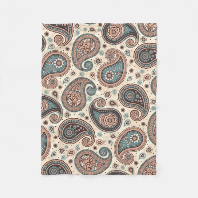 Paisley pattern brown teal beige elegant fleece blanket (Front)