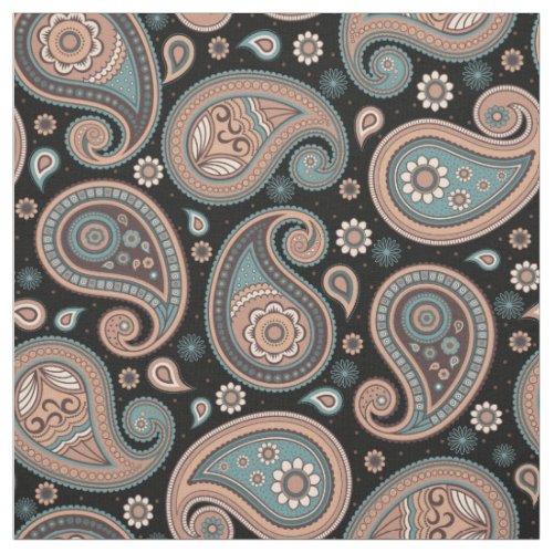 Paisley pattern brown teal black elegant fabric