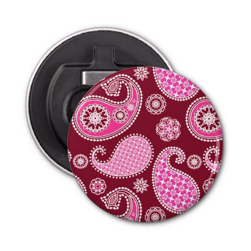 Paisley pattern Burgundy Pink and White Bottle Opener