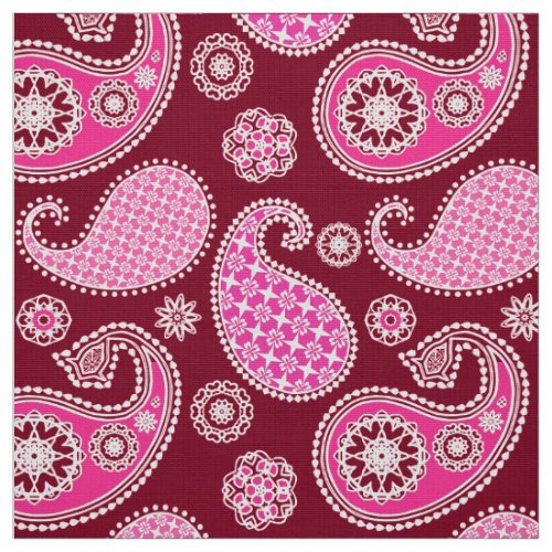 Paisley pattern Burgundy Pink and White Fabric