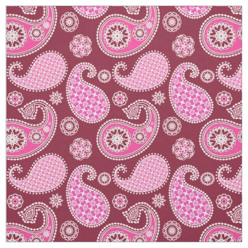 Paisley pattern Burgundy Pink and White Fabric