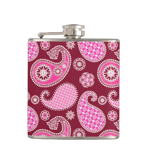 Paisley pattern, Burgundy, Pink and White Flask