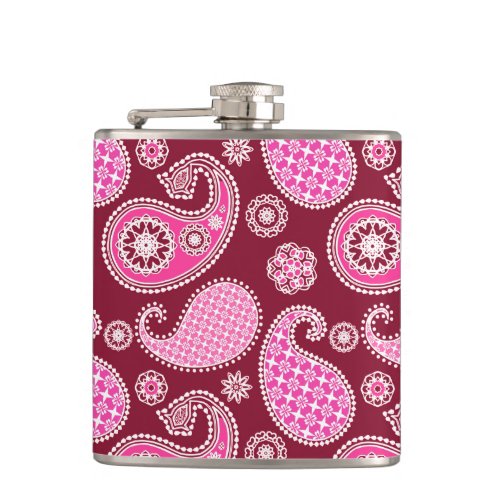 Paisley pattern Burgundy Pink and White Flask