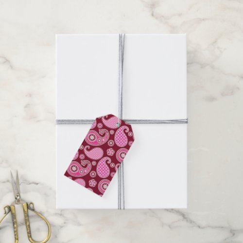 Paisley pattern Burgundy Pink and White Gift Tag