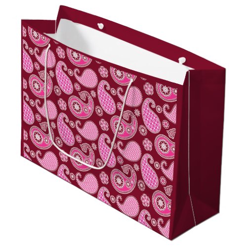 Paisley pattern Burgundy Pink and White Large Gift Bag