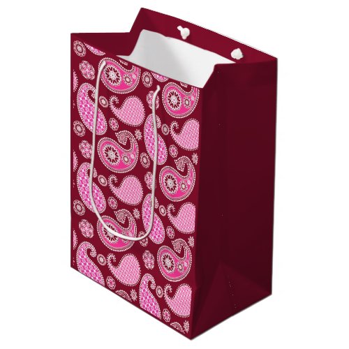 Paisley pattern Burgundy Pink and White Medium Gift Bag